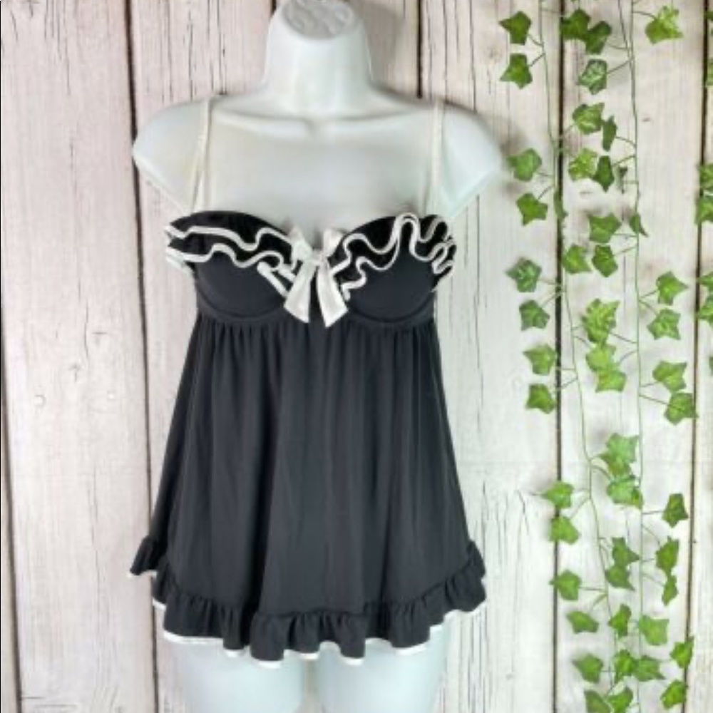 Victoria's Secret Black and White Ruffle Babydoll Chemise